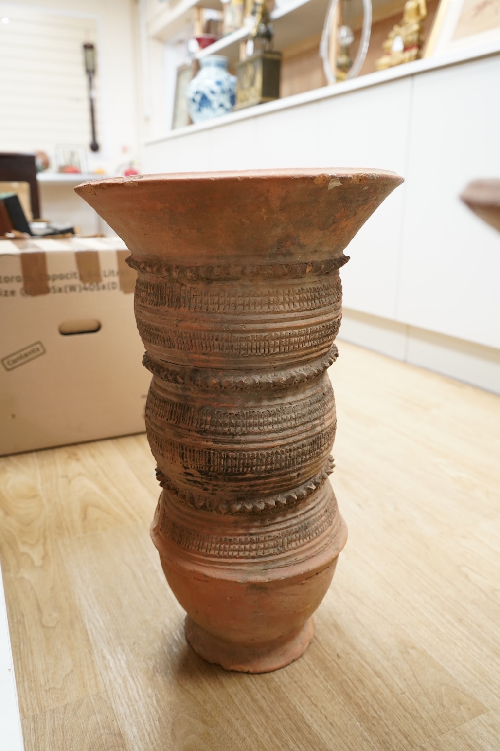 African art - a 20th century Nigerian terracotta nupe pot support, 55cm